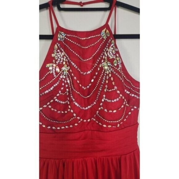 Speechless Red Rhinestone Sparkly Formal Mesh Halter Short Dress Size 3 - Picture 6 of 8